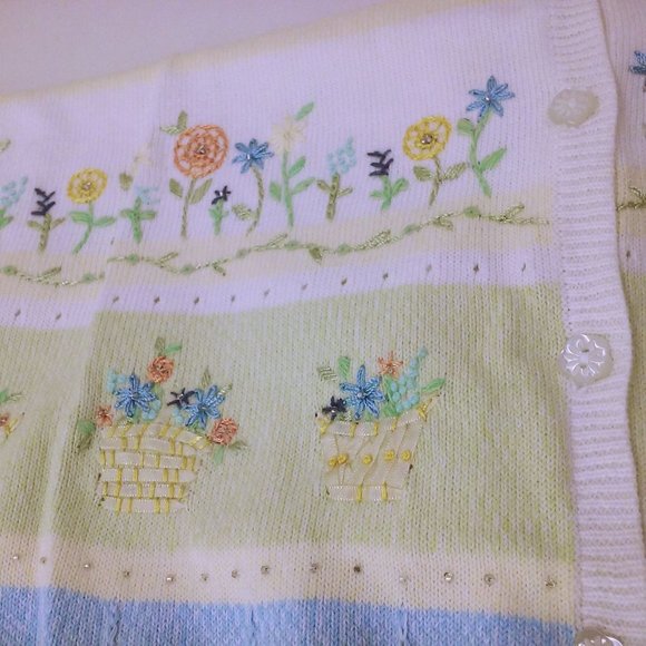 Y2K Alfred Dunner Knit Cardigan Top Novelty Sweater -XL Floral Grandma Cottage - Picture 5 of 11